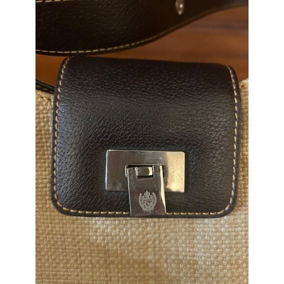 Liz Claiborne Beige & Brown Straw & Leather Shoulder Bag 12" - Picture 2 of 5